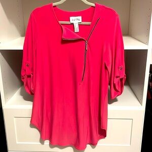 Joseph Ribkoff Hot Pink W-10 Tunic Blouse  A symmetrical Front zipper-3/4 sleeve